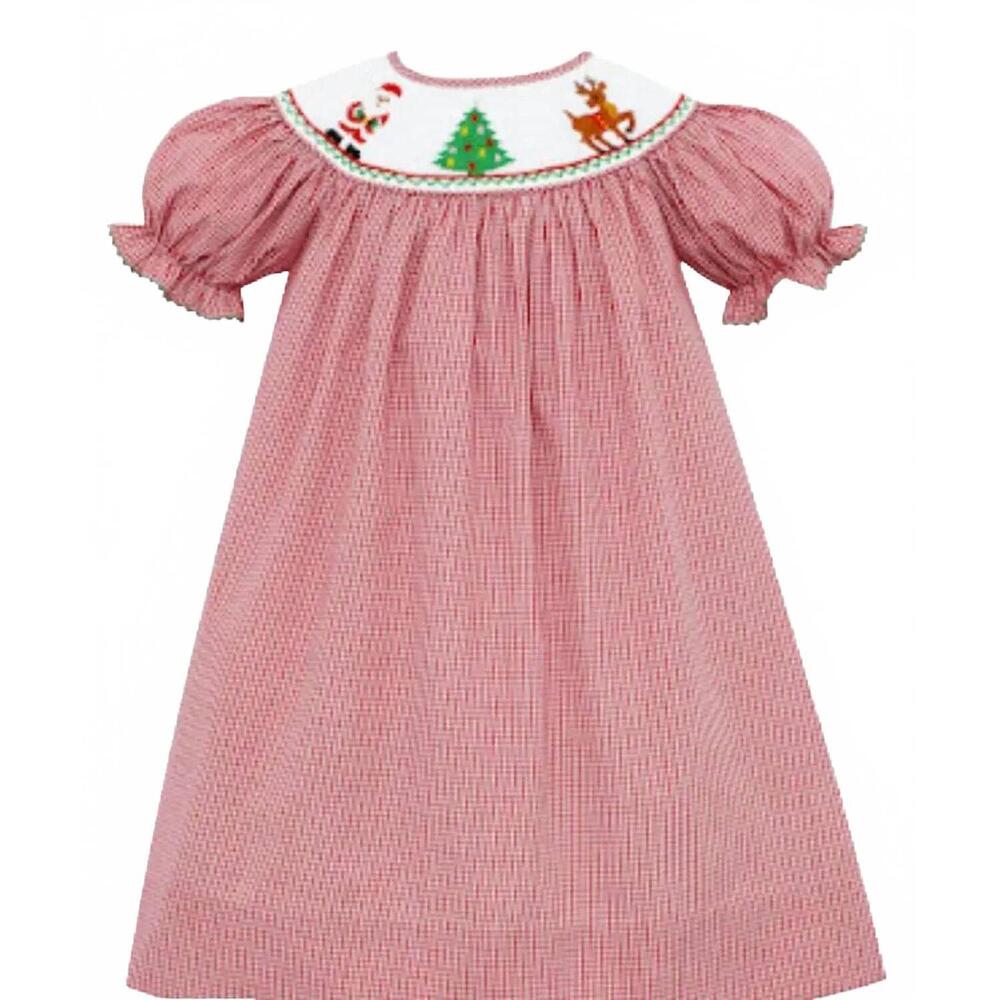 NEW ANAVINI girl's santa claus bishop dress in red gingham/ pink multi